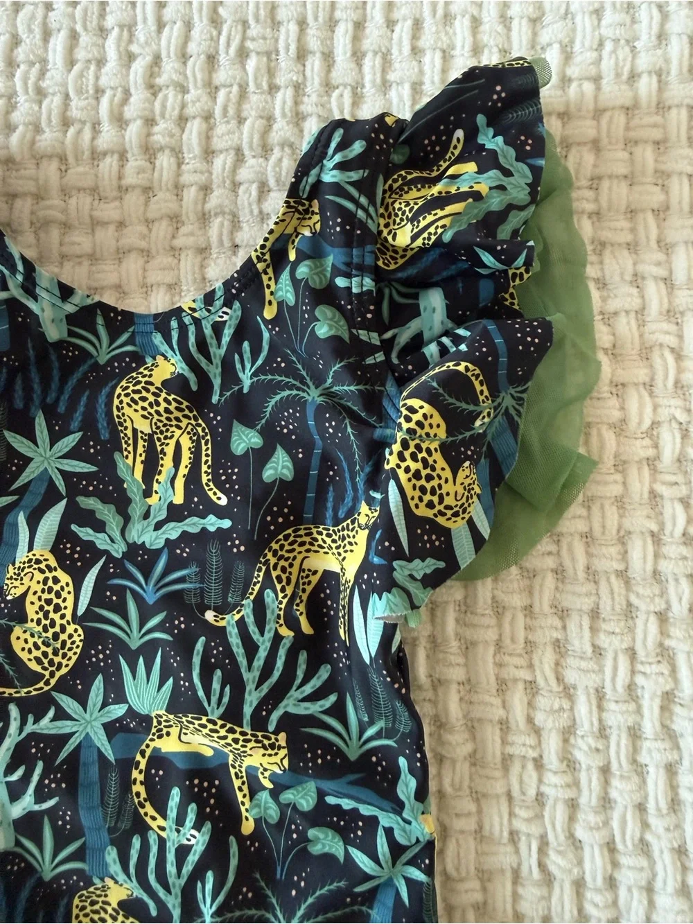 Ruffle Butts Ruffled Sleeve Leopard Print One-Piece Swimsuit - Black & Yellow
